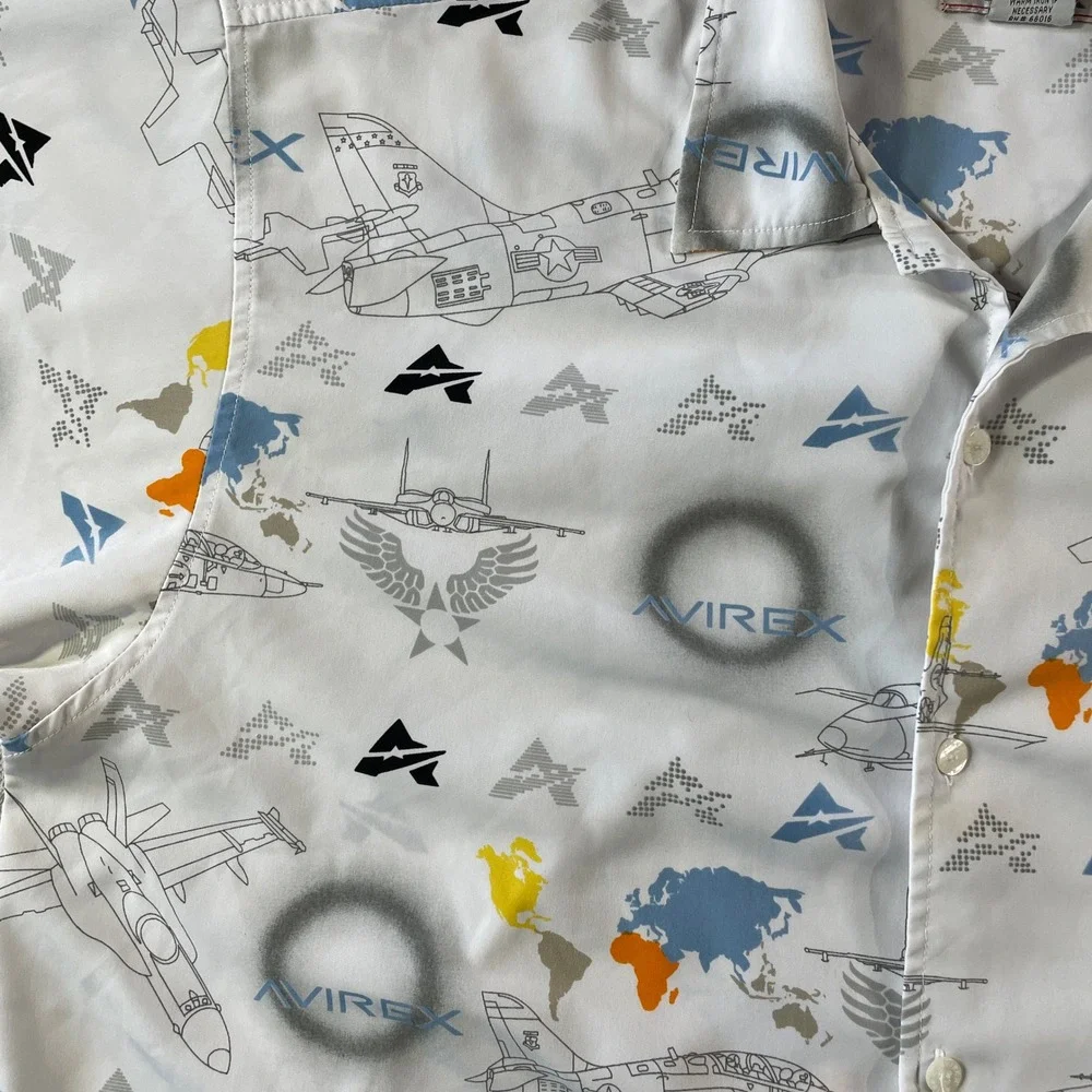 Avirex Shirt Mens XL White Airplane World Map Captain‎ Flying Bomber - Picture 8 of 11